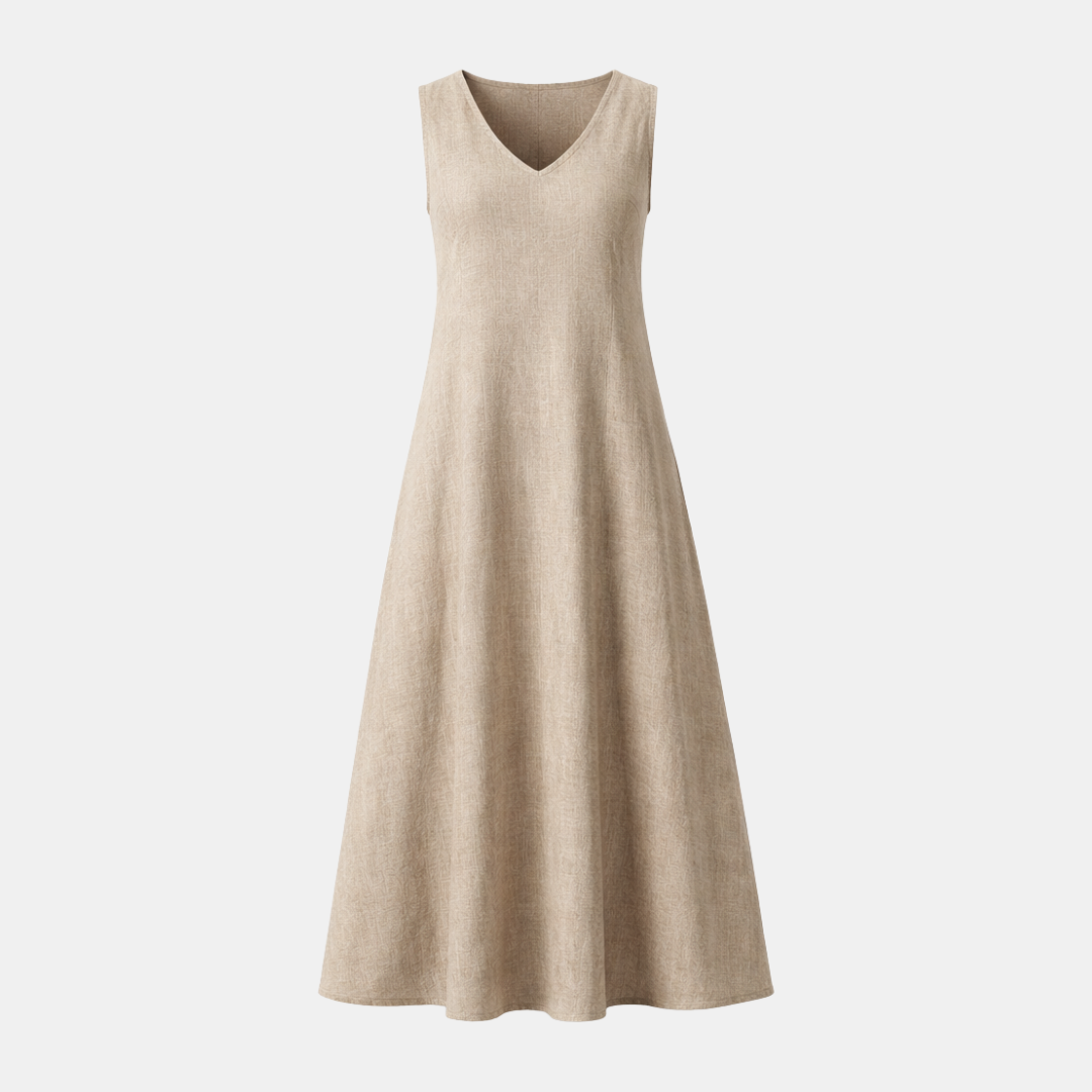 Sleeveless V-Neck Linen Maxi Dress for Women - Casual Summer Wear
