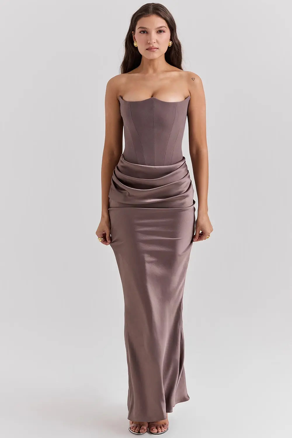 Strapless Maxi Dress for Women - Lightweight Fabric, Gathered Waist - Elegant Summer Evening Wear