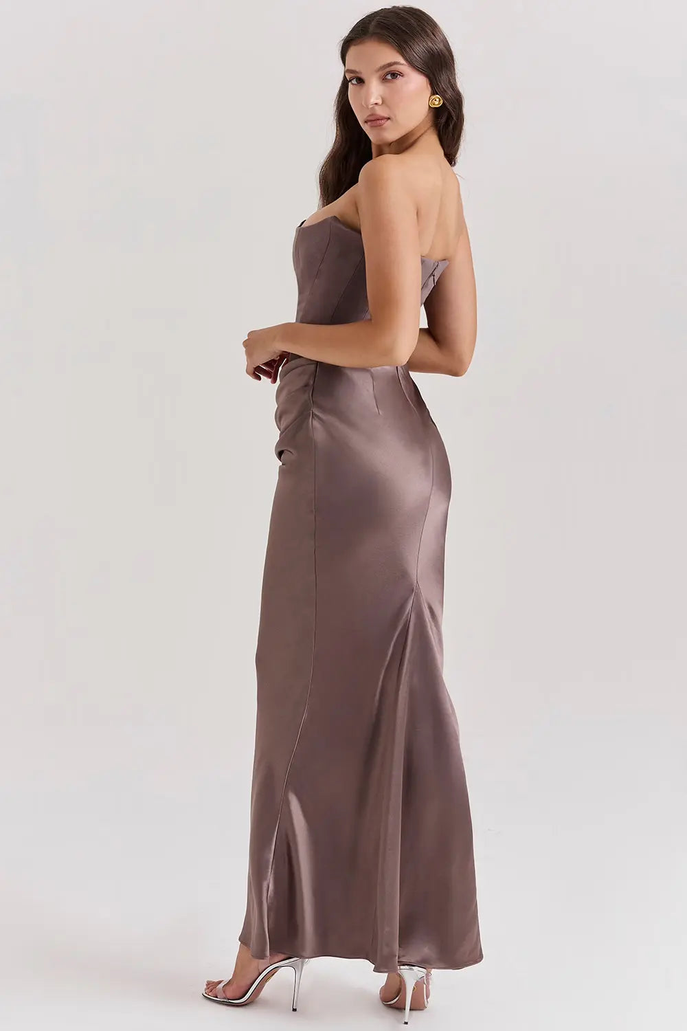 Strapless Maxi Dress for Women - Lightweight Fabric, Gathered Waist - Elegant Summer Evening Wear
