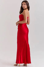 Strapless Maxi Dress for Women - Lightweight Fabric, Gathered Waist - Elegant Summer Evening Wear