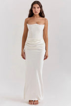 Strapless Maxi Dress for Women - Lightweight Fabric, Gathered Waist - Elegant Summer Evening Wear
