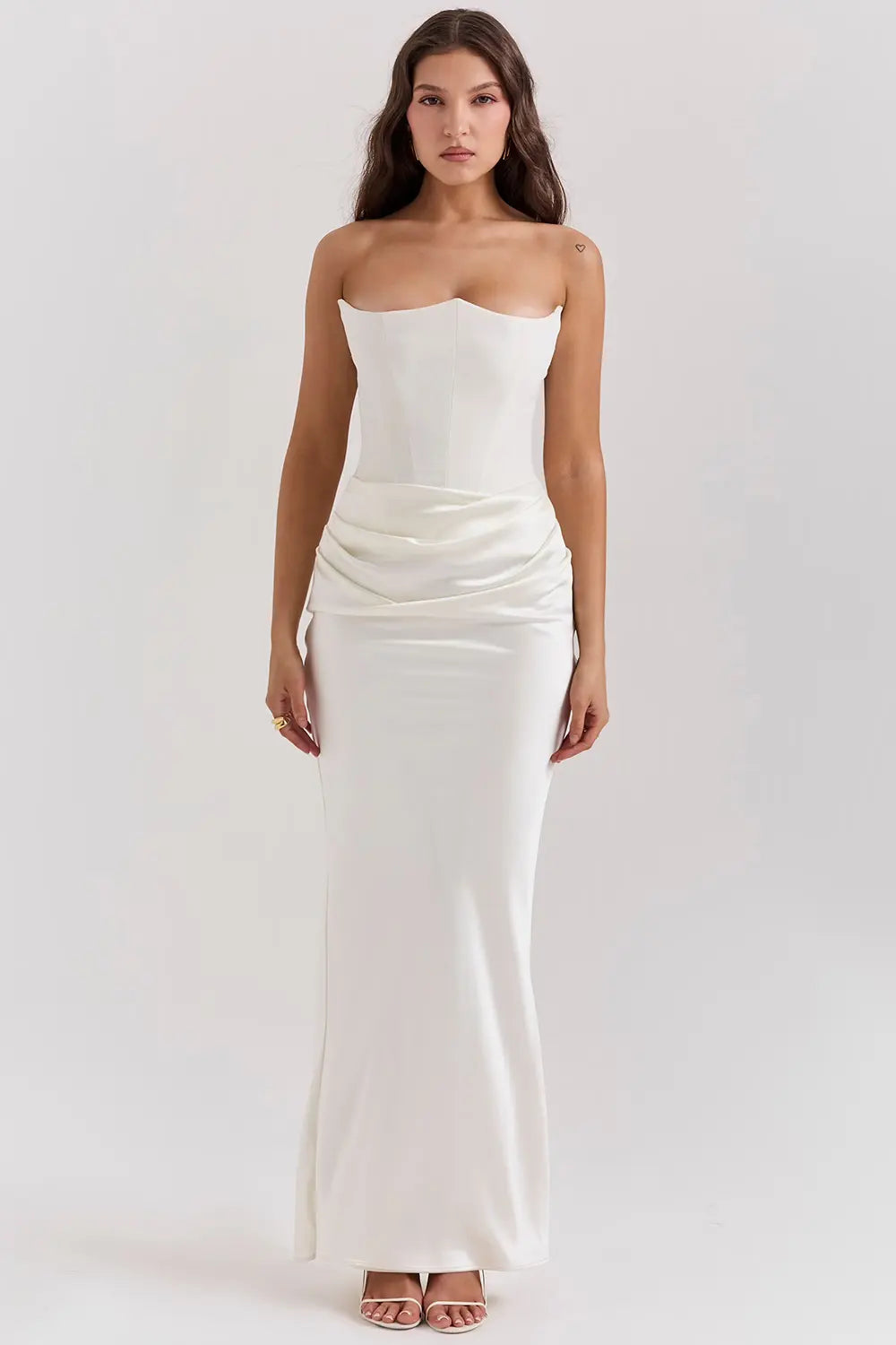 Strapless Maxi Dress for Women - Lightweight Fabric, Gathered Waist - Elegant Summer Evening Wear