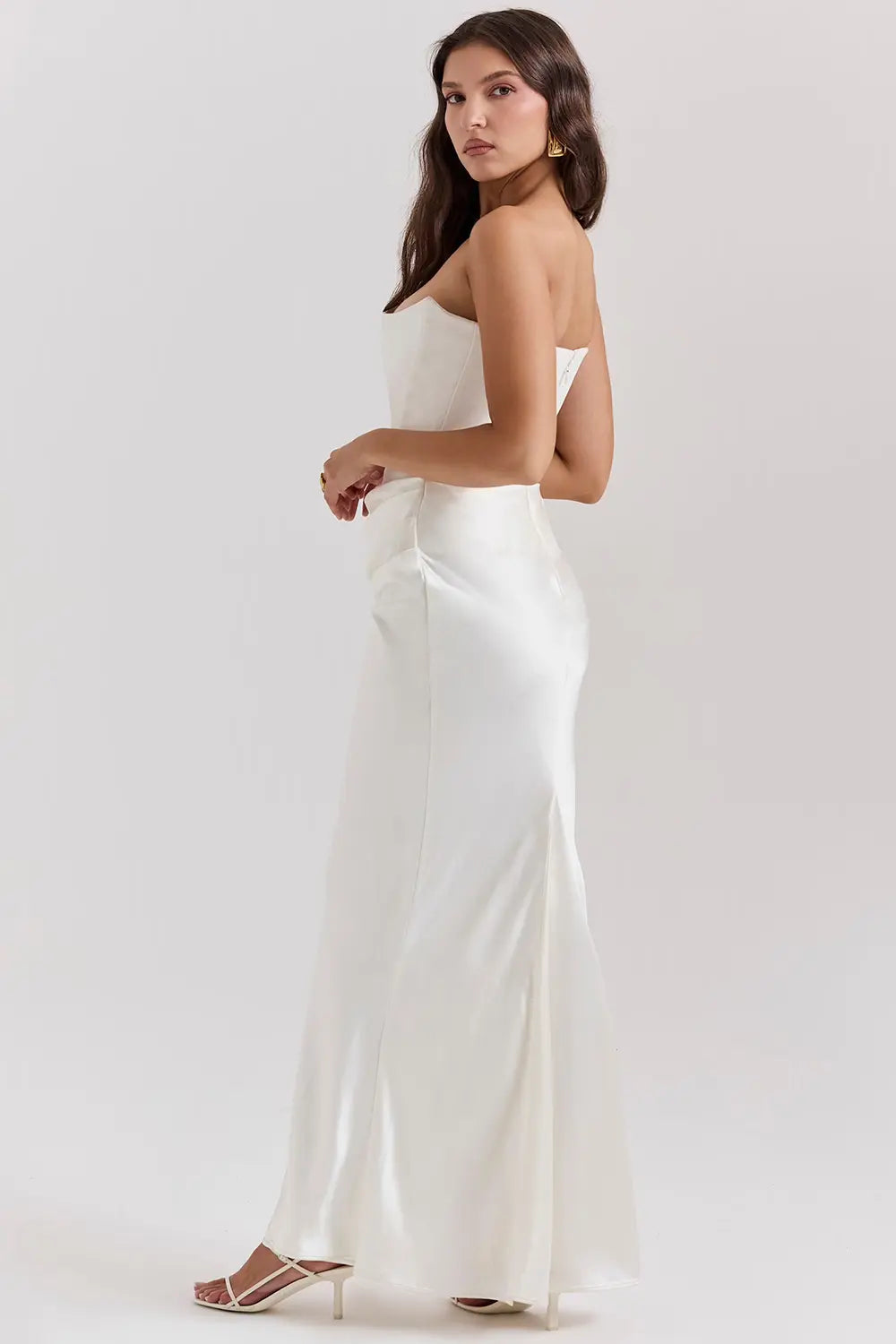 Strapless Maxi Dress for Women - Lightweight Fabric, Gathered Waist - Elegant Summer Evening Wear