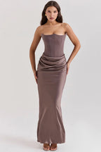 Strapless Maxi Dress for Women - Lightweight Fabric, Gathered Waist - Elegant Summer Evening Wear