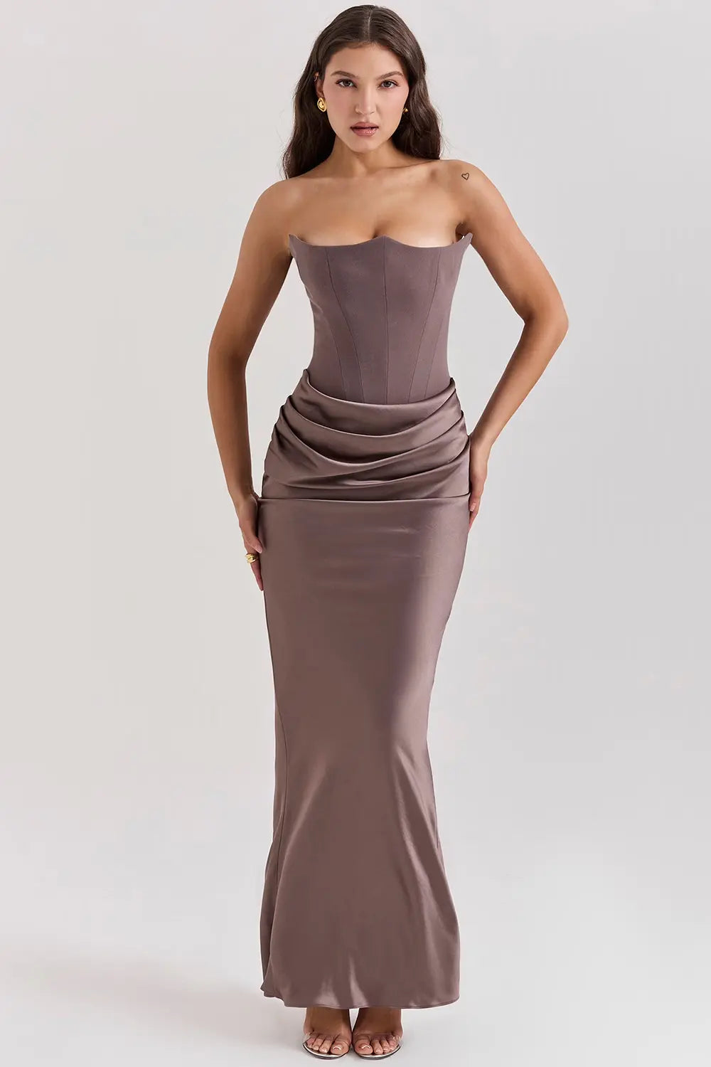 Strapless Maxi Dress for Women - Lightweight Fabric, Gathered Waist - Elegant Summer Evening Wear