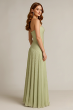 Strapless Pleated Maxi Dress for Wedding Guests - Elegant Evening Gown in Lightweight Fabric