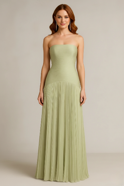 Strapless Pleated Maxi Dress for Wedding Guests - Elegant Evening Gown in Lightweight Fabric