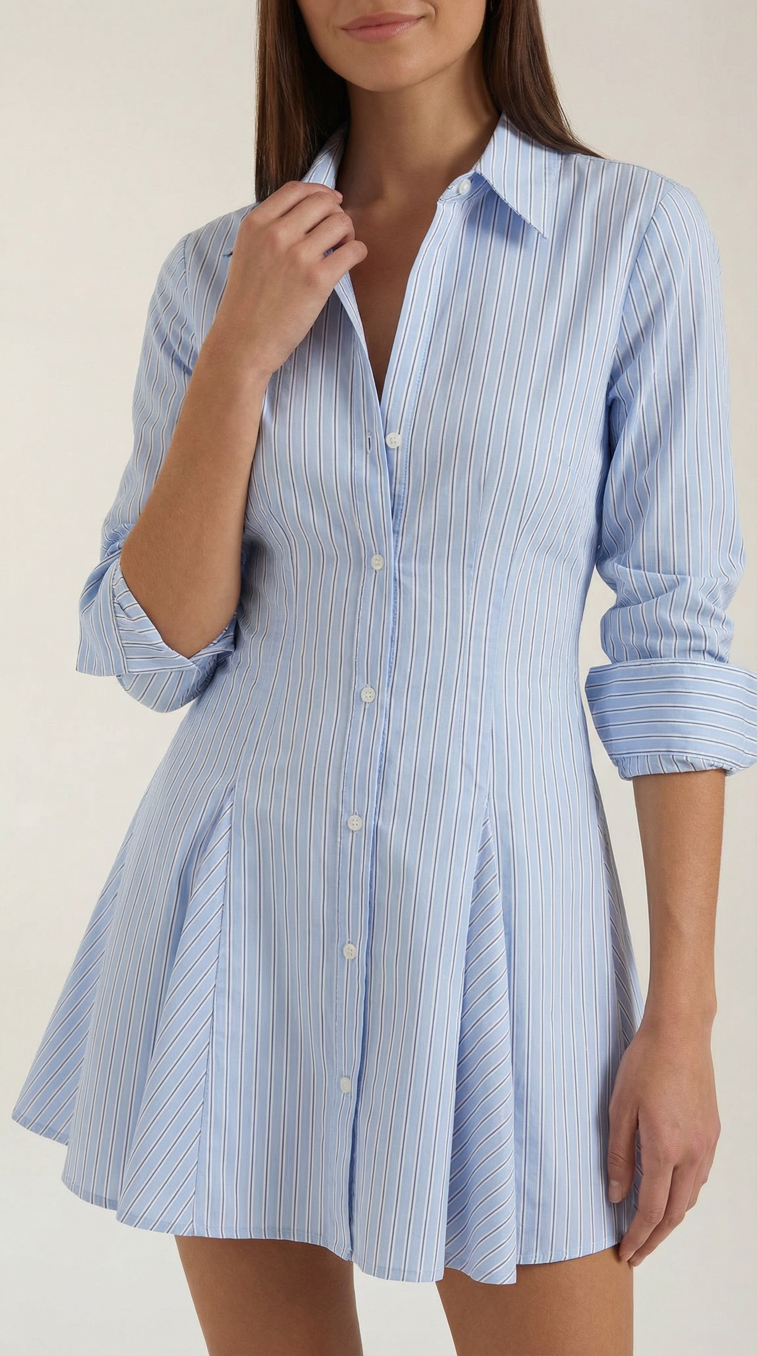 Striped Cotton Shirt Dress for Women - Casual Everyday Wear with Short Sleeves and Button Closure
