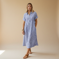 Striped Linen Blend Midi Dress for Women with Pockets - Casual Wear
