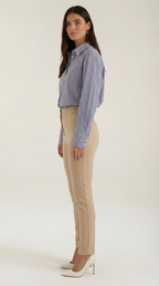 Striped Long Sleeve Blouse for Women - Lightweight Cotton Blend - Casual or Office Wear - Versatile and Stylish Top