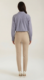 Striped Long Sleeve Blouse for Women - Lightweight Cotton Blend - Casual or Office Wear - Versatile and Stylish Top