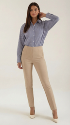 Striped Long Sleeve Blouse for Women - Lightweight Cotton Blend - Casual or Office Wear - Versatile and Stylish Top