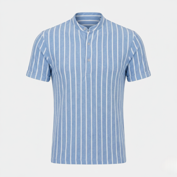 Striped Short Sleeve Collared Shirt for Casual Wear in Lightweight Fabric