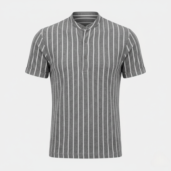 Striped Short Sleeve Collared Shirt for Casual Wear in Lightweight Fabric
