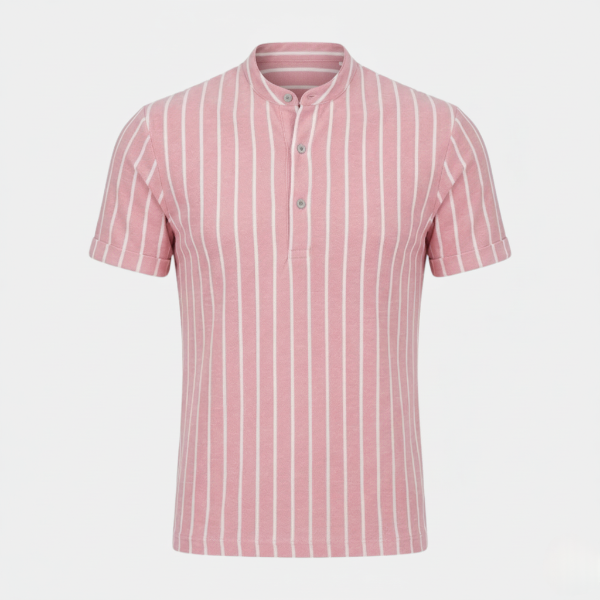 Striped Short Sleeve Collared Shirt for Casual Wear in Lightweight Fabric