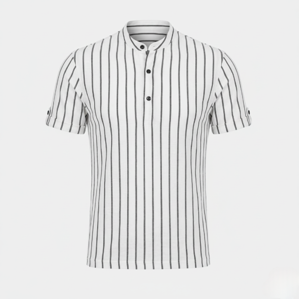 Striped Short Sleeve Collared Shirt for Casual Wear in Lightweight Fabric