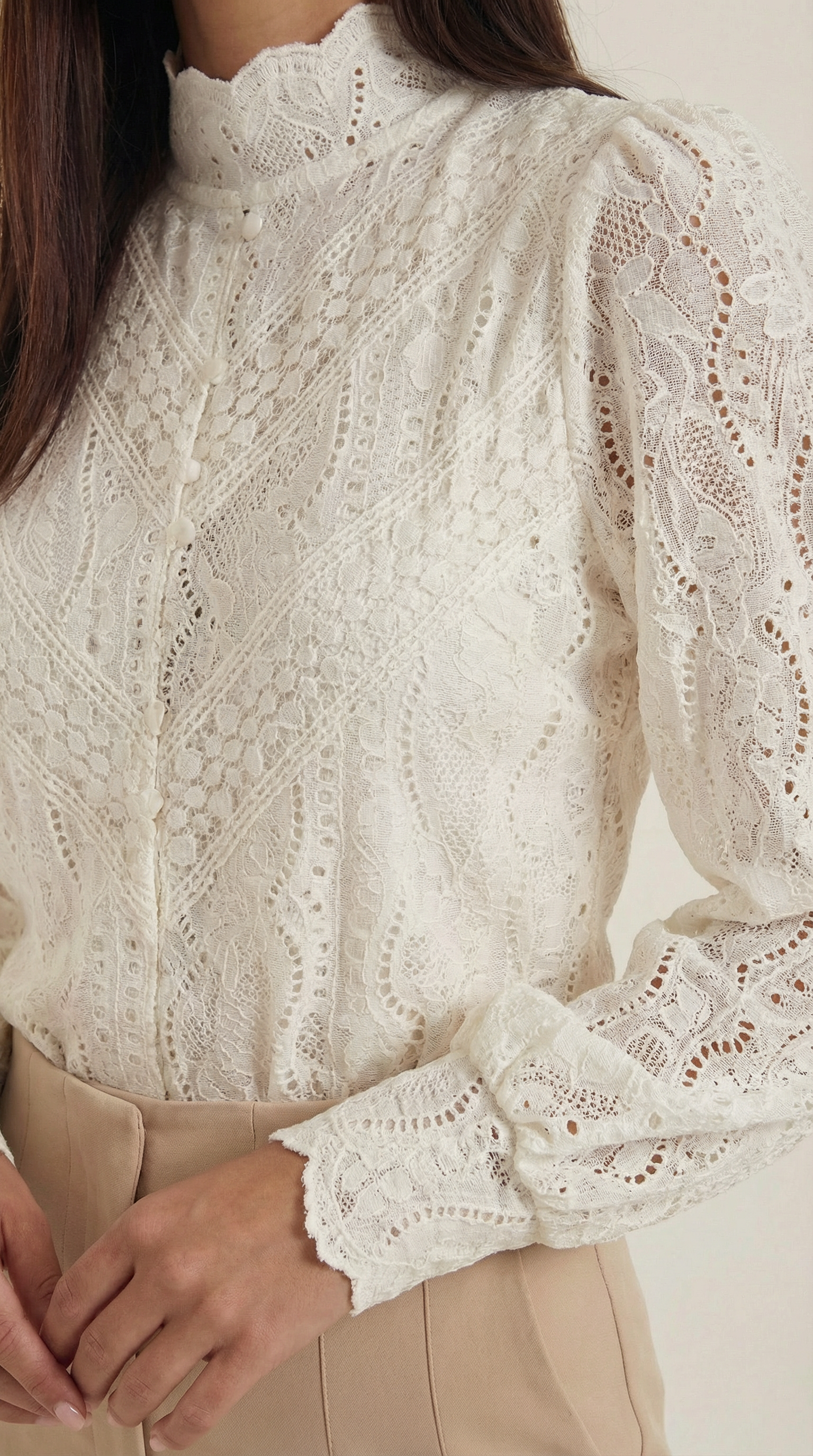 Structured Long Sleeve Blouse in Lightweight Fabric for Office Wear and Casual Outings