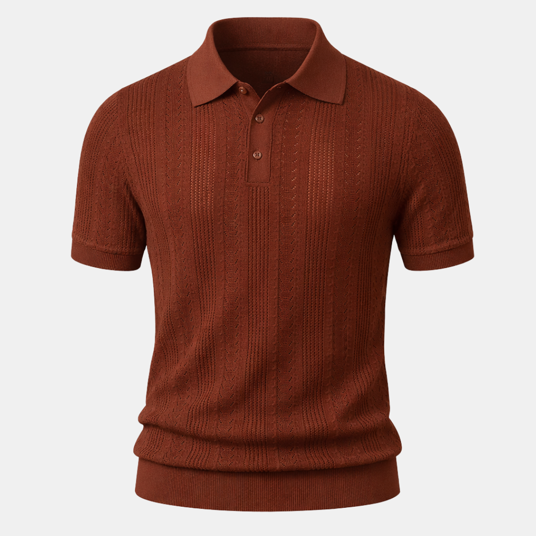 Textured Pointelle Knit Polo Shirt for Men - Casual Wear, Short Sleeve