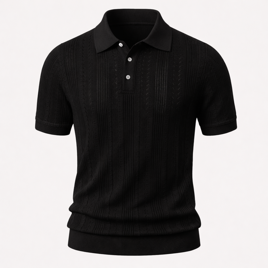 Textured Pointelle Knit Polo Shirt for Men - Casual Wear, Short Sleeve