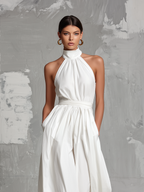 White Woven Sleeveless Halter-neck Jumpsuit Women UK – Smart Casual Holiday Wear Cocktail