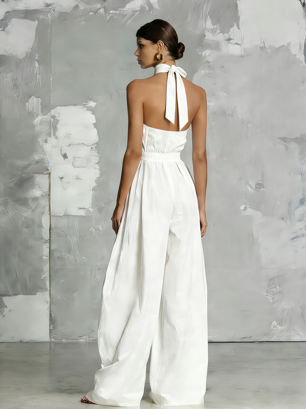 White Woven Sleeveless Halter-neck Jumpsuit Women UK – Smart Casual Holiday Wear Cocktail