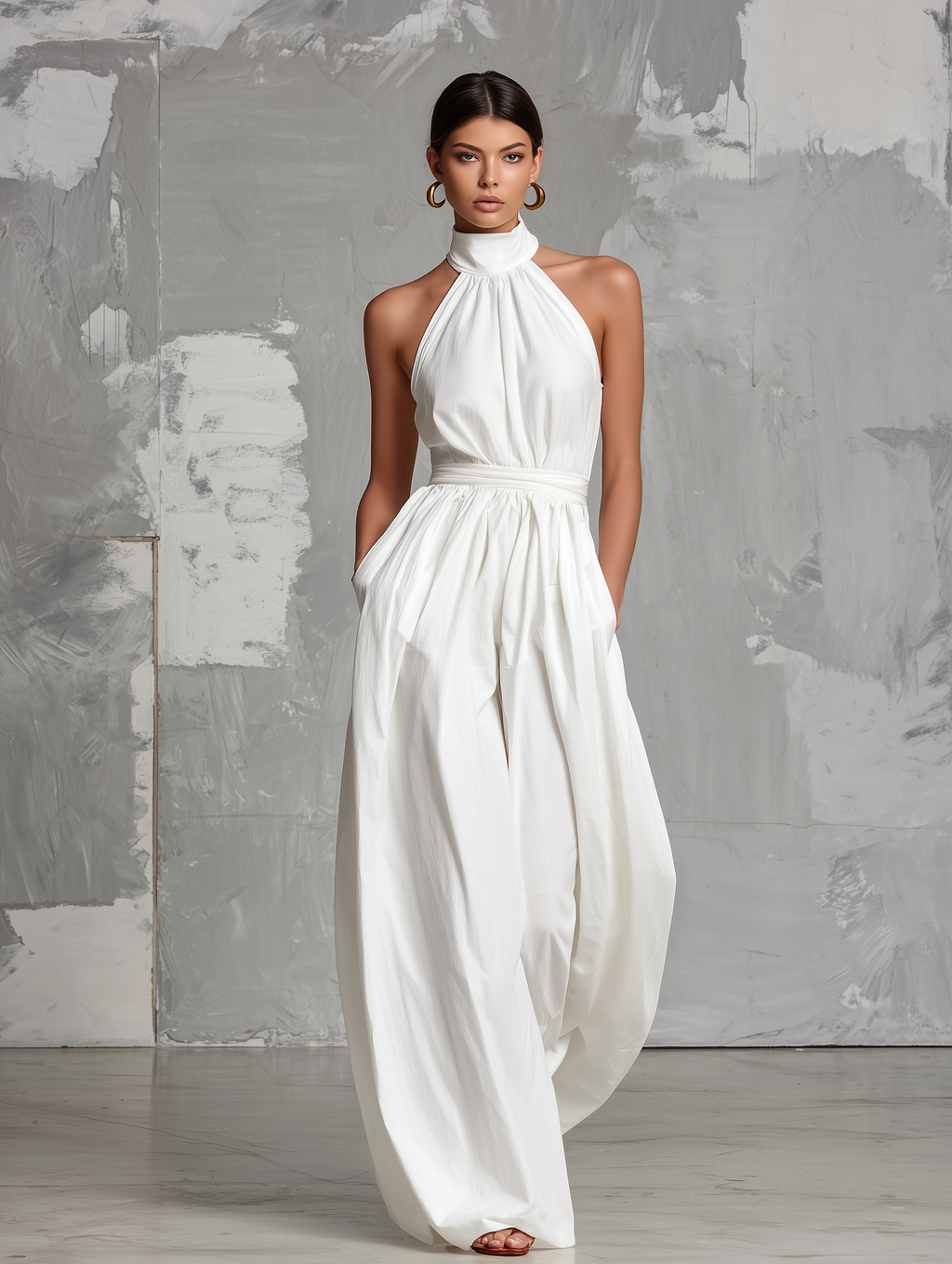 White Woven Sleeveless Halter-neck Jumpsuit Women UK – Smart Casual Holiday Wear Cocktail
