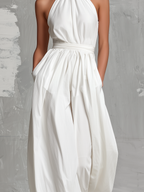 White Woven Sleeveless Halter-neck Jumpsuit Women UK – Smart Casual Holiday Wear Cocktail
