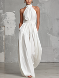 White Woven Sleeveless Halter-neck Jumpsuit Women UK – Smart Casual Holiday Wear Cocktail