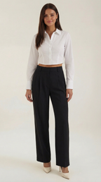 Wide-Leg Office Trousers for Women - Comfortable Stretch Fabric - Professional Style - Versatile Workwear Pants