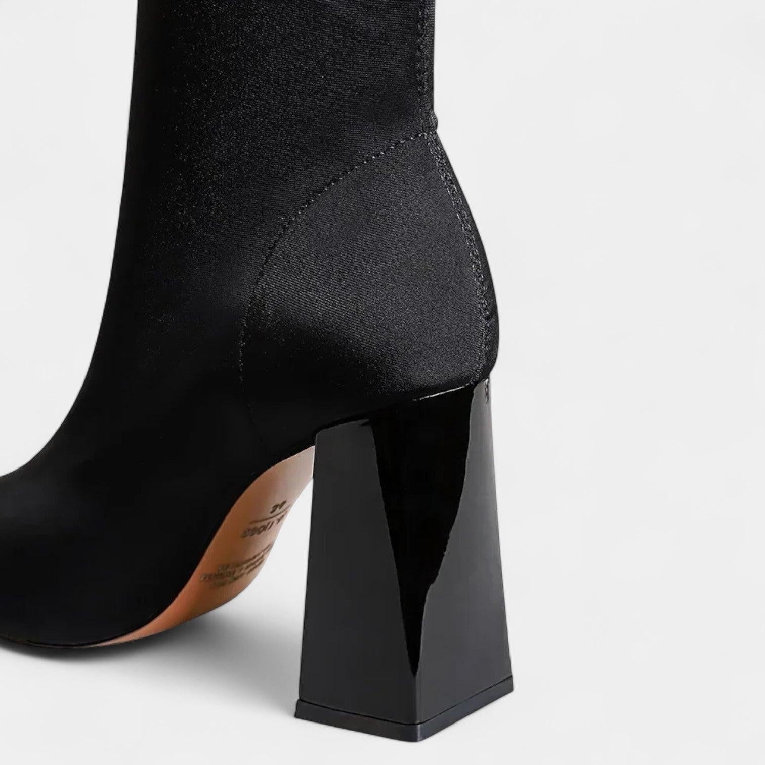 Women's Ankle Boots - Pointed Toe, Block Heel, Zig-Zag Stitching - Stylish Footwear for Casual and Formal Occasions