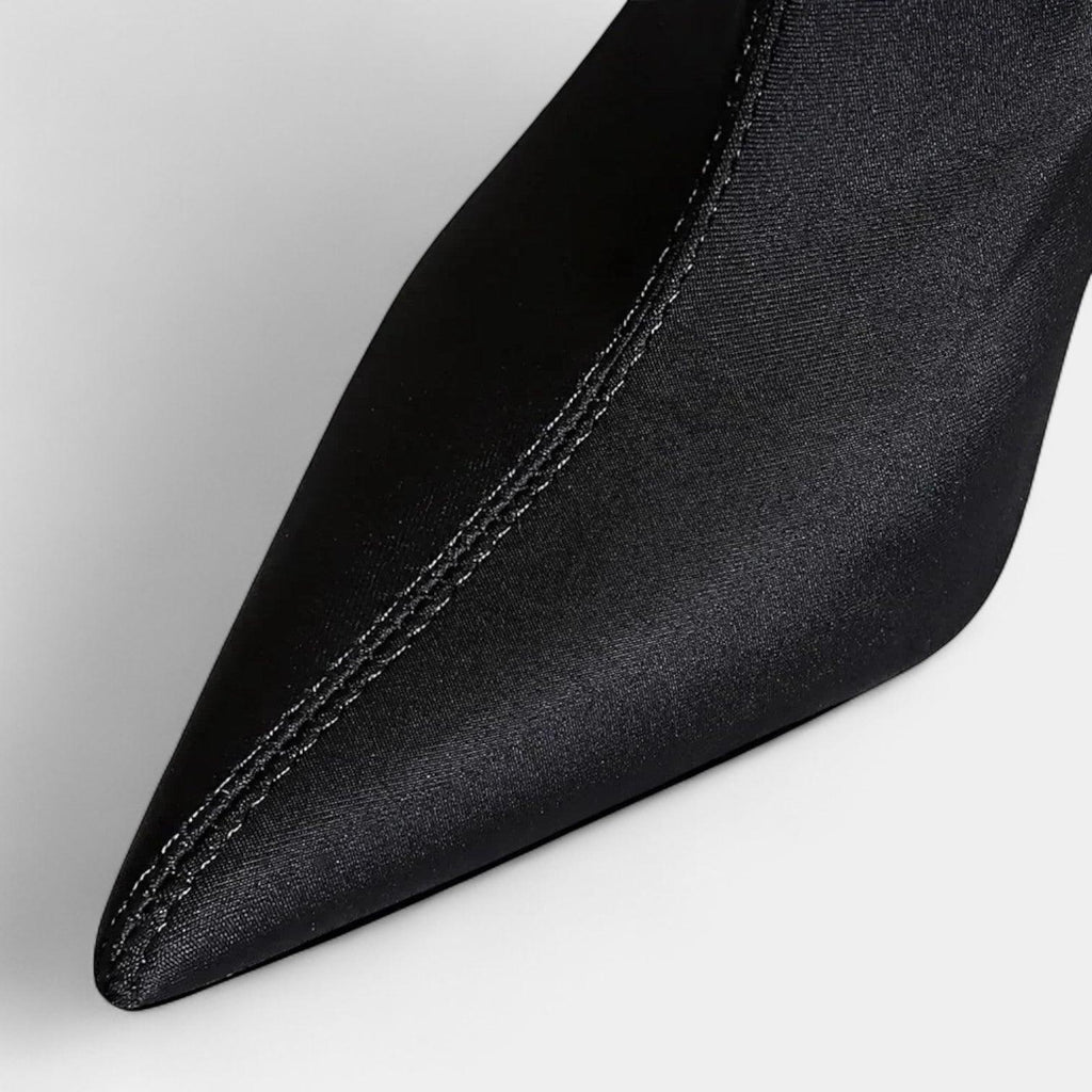 Women's Ankle Boots - Pointed Toe, Block Heel, Zig-Zag Stitching - Stylish Footwear for Casual and Formal Occasions