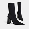 Women's Ankle Boots - Pointed Toe, Block Heel, Zig-Zag Stitching - Stylish Footwear for Casual and Formal Occasions