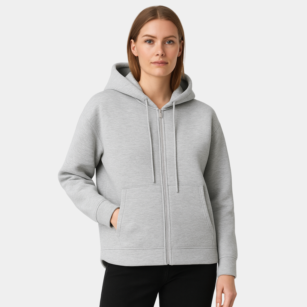Women's Full-Zip Hoodie - Soft Cotton Blend - Casual Style - Perfect for Layering and Everyday Wear