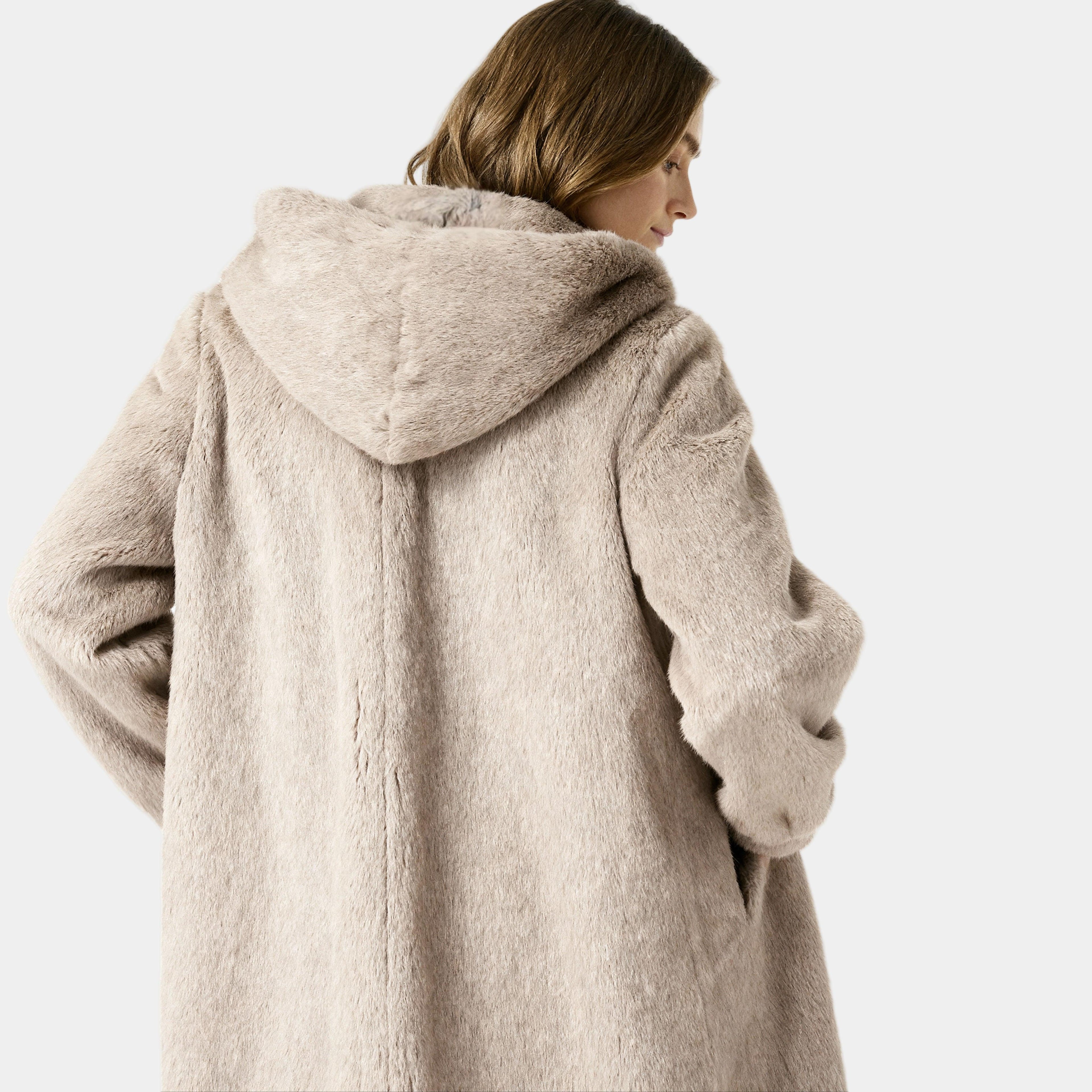 Women's Hooded Faux Mink Fur Long Coat - Stylish Winter Outerwear for Cold Weather
