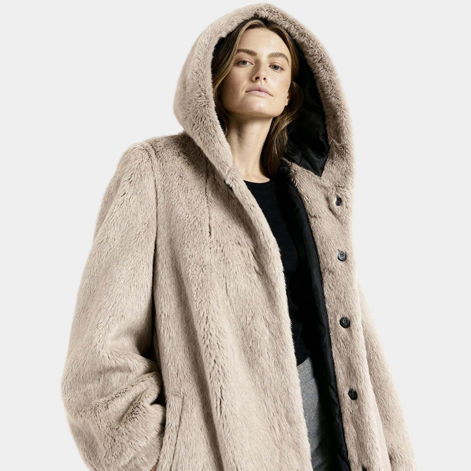 Women's Hooded Faux Mink Fur Long Coat - Stylish Winter Outerwear for Cold Weather