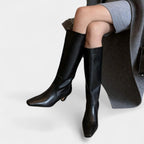 Women's Leather Knee-High Boots with Block Heel for Everyday Wear, Stylish and Comfortable Footwear