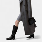 Women's Leather Knee-High Boots with Block Heel for Everyday Wear, Stylish and Comfortable Footwear