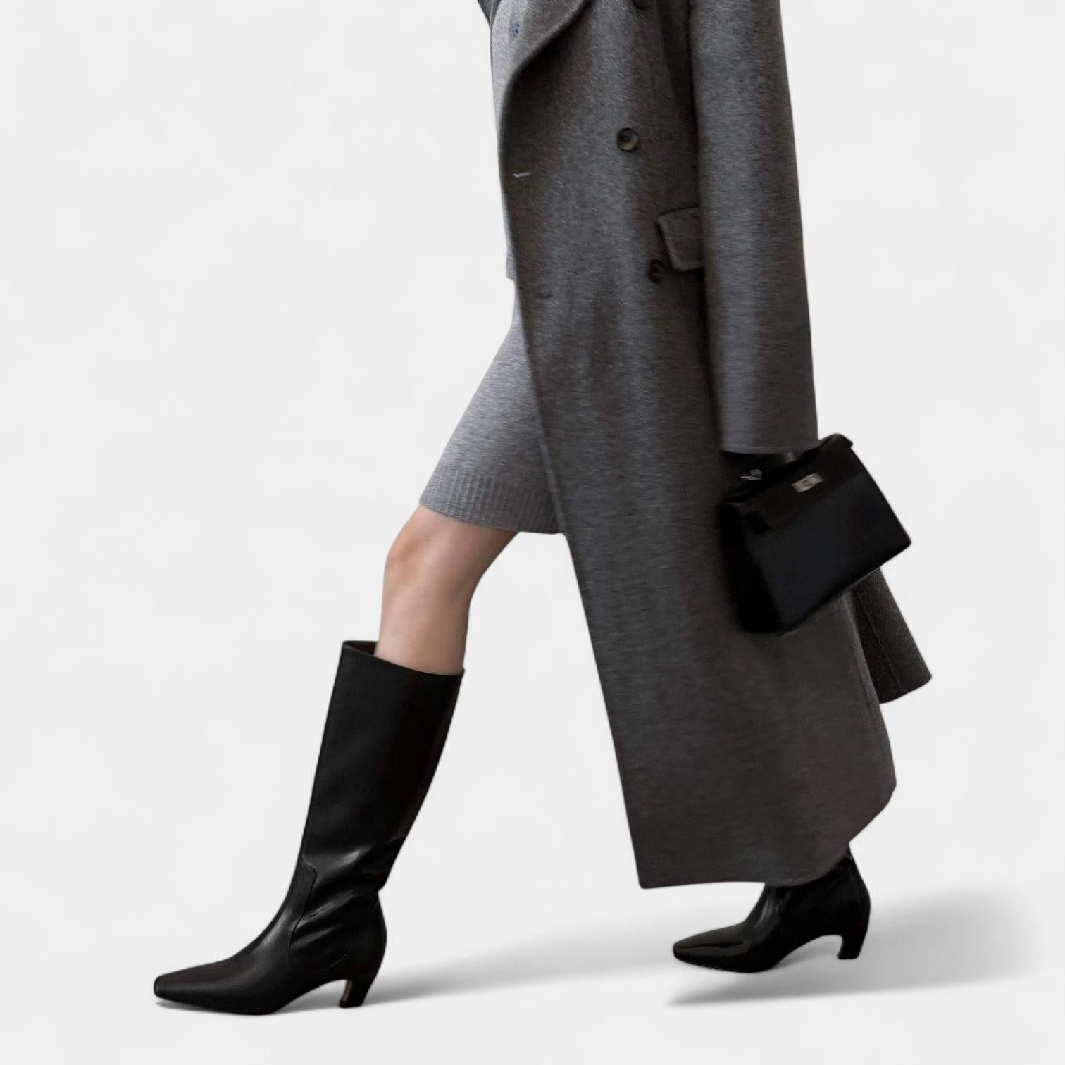 Women's Leather Knee-High Boots with Block Heel for Everyday Wear, Stylish and Comfortable Footwear