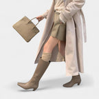 Women's Leather Knee-High Boots with Block Heel for Everyday Wear, Stylish and Comfortable Footwear