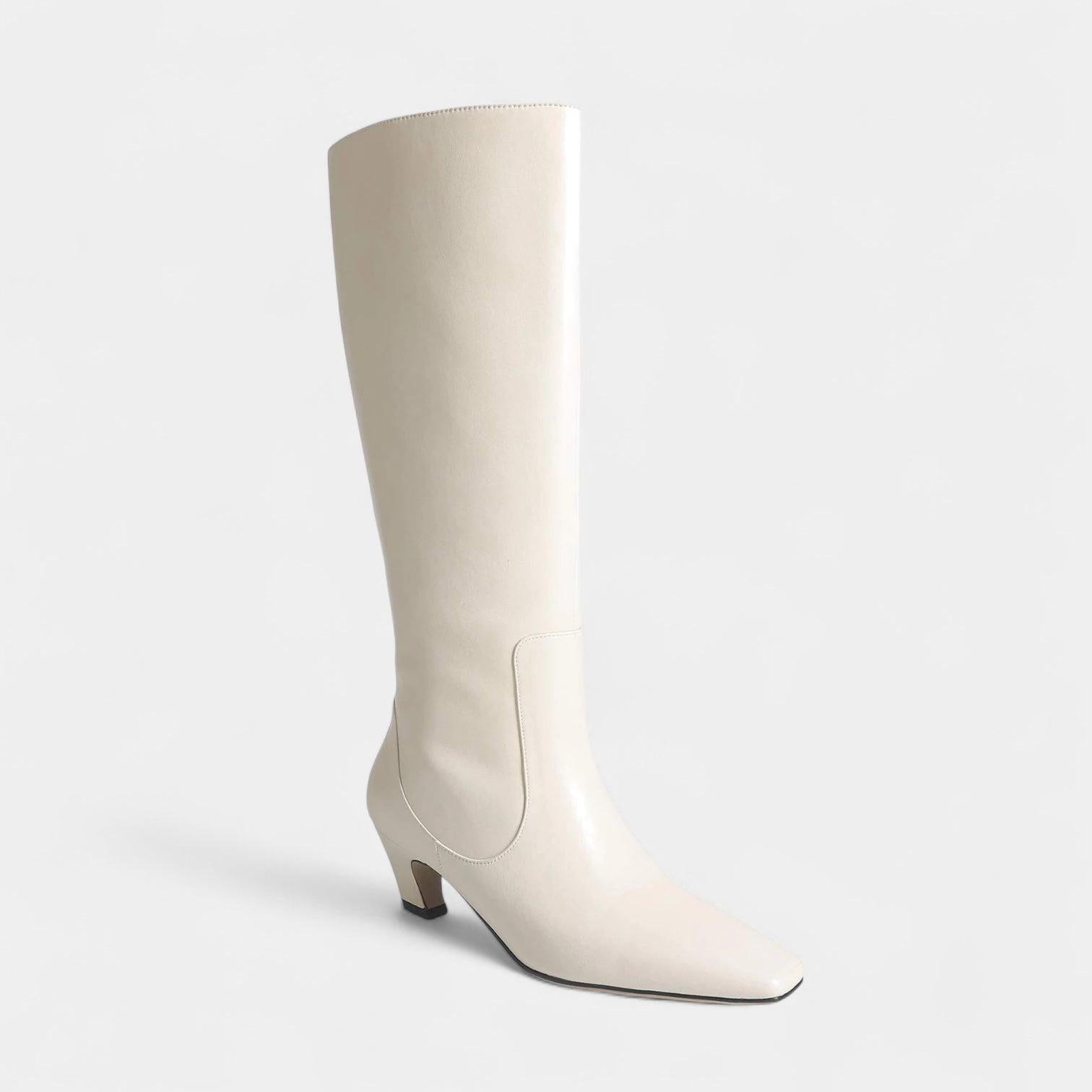 Women's Leather Knee-High Boots with Block Heel for Everyday Wear, Stylish and Comfortable Footwear