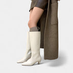 Women's Leather Knee-High Boots with Block Heel for Everyday Wear, Stylish and Comfortable Footwear