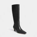 Women's Leather Knee-High Boots with Block Heel for Everyday Wear, Stylish and Comfortable Footwear
