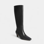 Women's Leather Knee-High Boots with Block Heel for Everyday Wear, Stylish and Comfortable Footwear