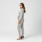 Women's Long Sleeve Deep V-Neck Jumpsuit - Comfortable Casual Wear for Everyday Style