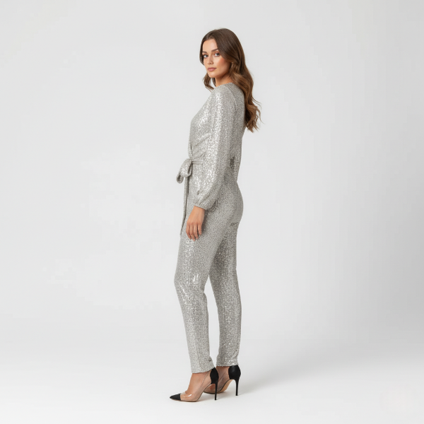 Women's Long Sleeve Deep V-Neck Jumpsuit - Comfortable Casual Wear for Everyday Style