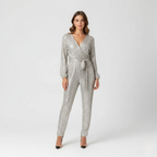 Women's Long Sleeve Deep V-Neck Jumpsuit - Comfortable Casual Wear for Everyday Style