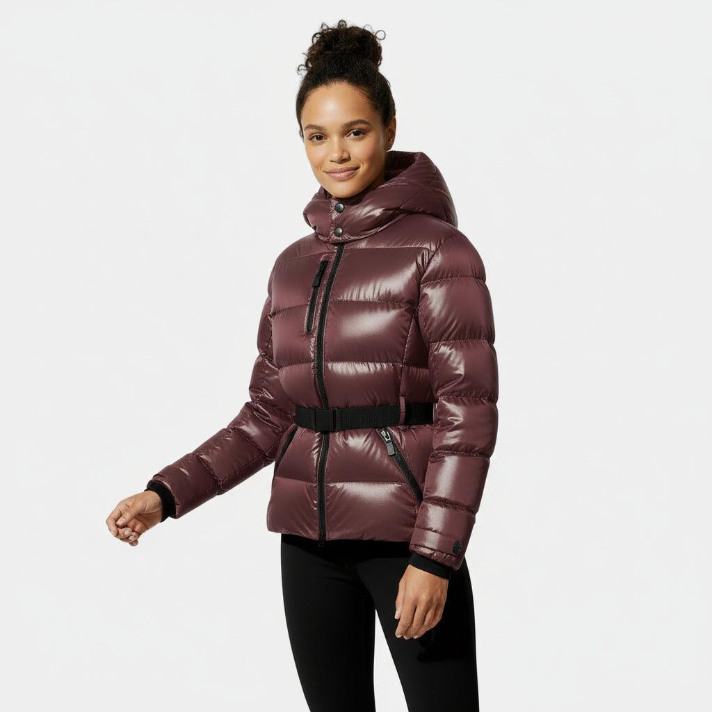 Women's Puffer Jacket with Belted Waist - Insulated Winter Coat for Cold Weather Fashion