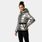 Women's Puffer Jacket with Belted Waist - Insulated Winter Coat for Cold Weather Fashion