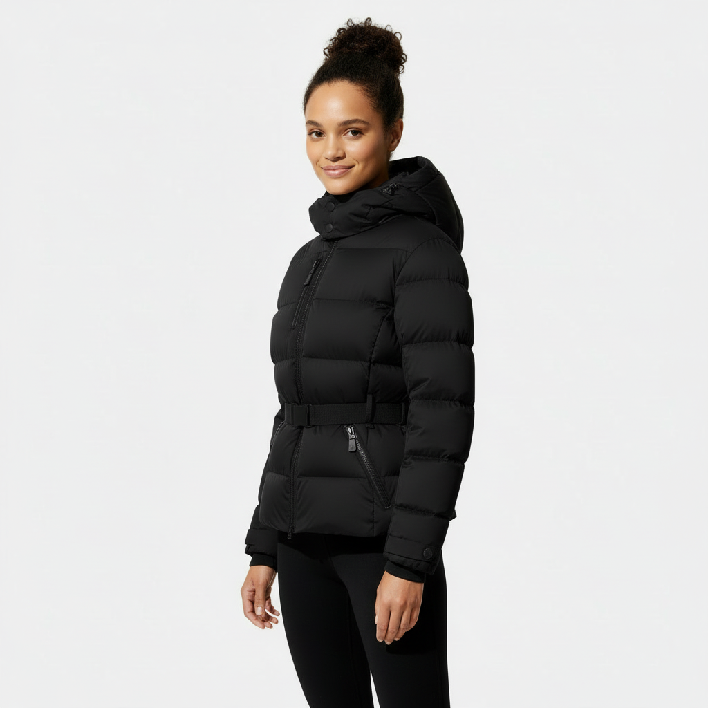 Women's Puffer Jacket with Belted Waist - Insulated Winter Coat for Cold Weather Fashion