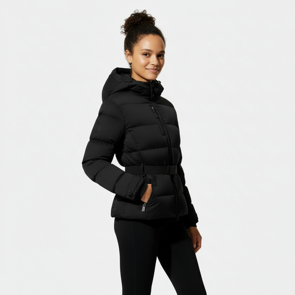 Women's Puffer Jacket with Belted Waist - Insulated Winter Coat for Cold Weather Fashion